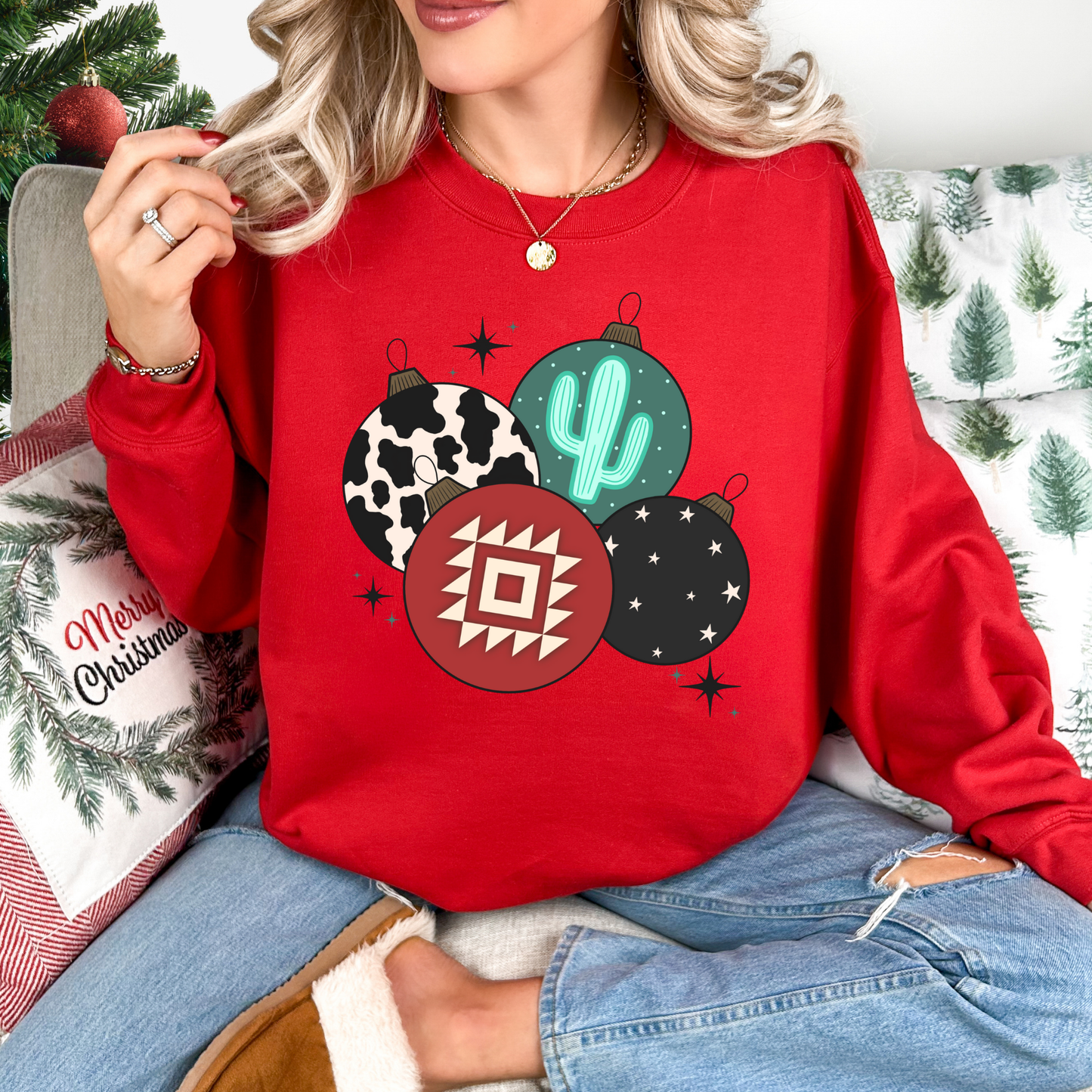 Western Christmas Ornaments Crewneck