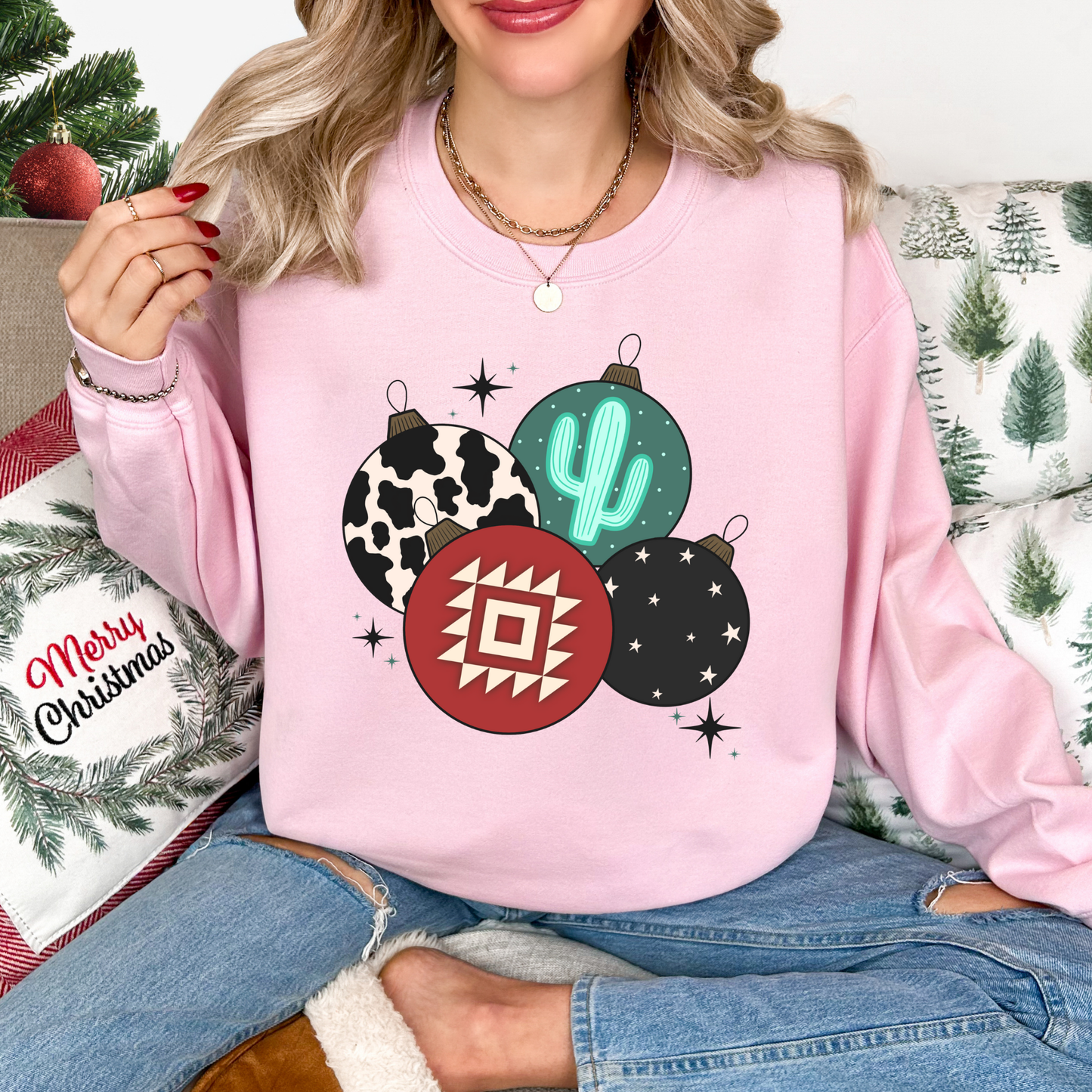 Western Christmas Ornaments Crewneck