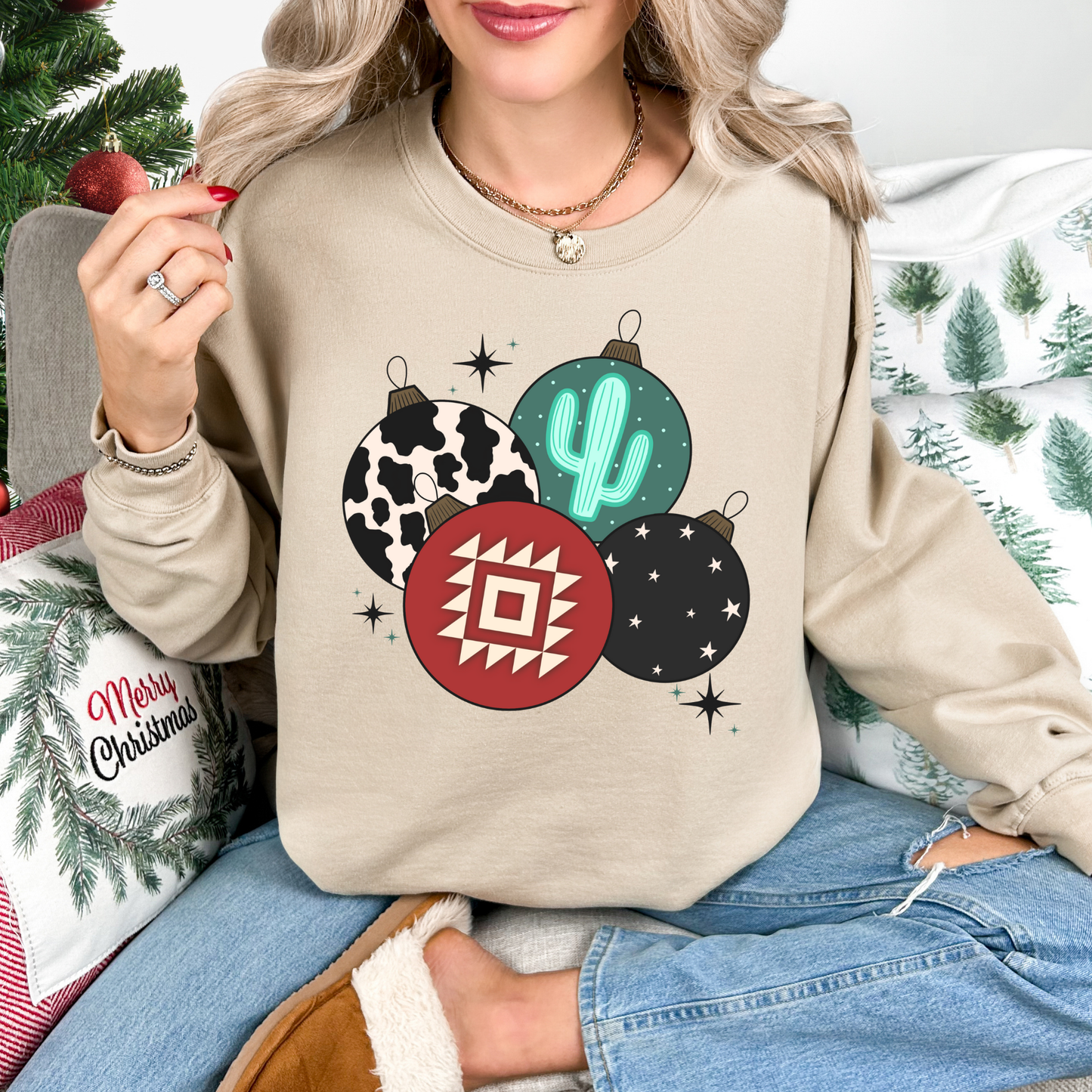 Western Christmas Ornaments Crewneck