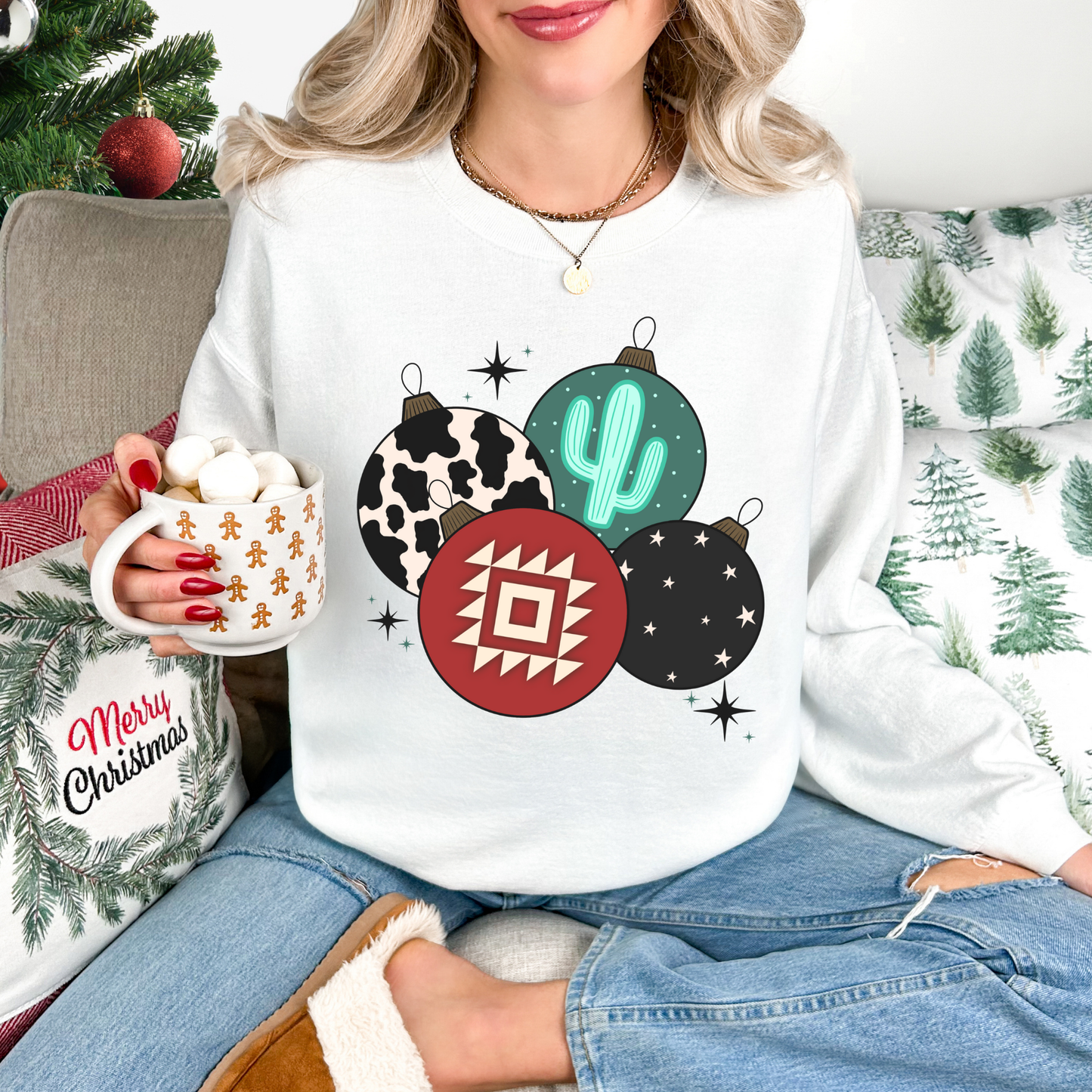 Western Christmas Ornaments Crewneck