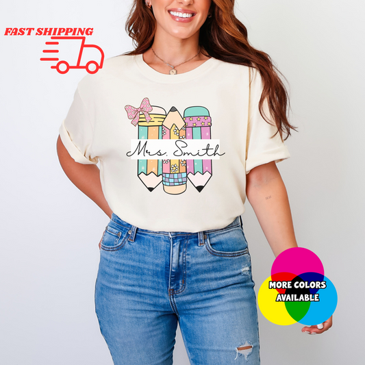 Custom Name Groovy Pencil Graphic Tee