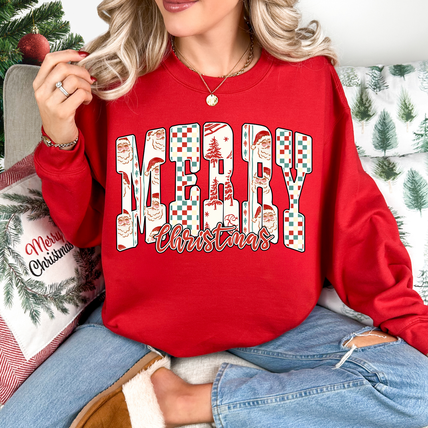 Checkered Merry Christmas Crewneck