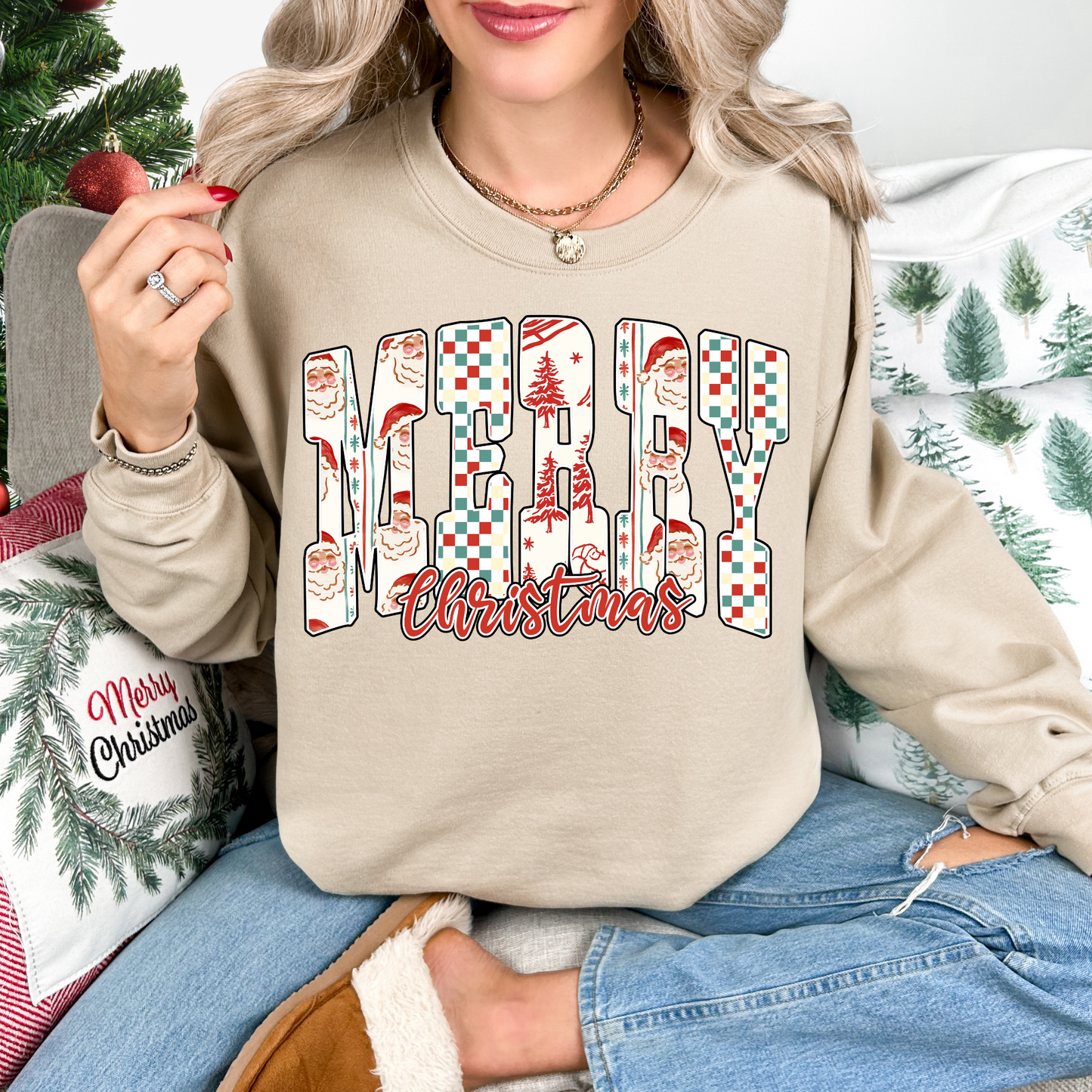 Checkered Merry Christmas Crewneck