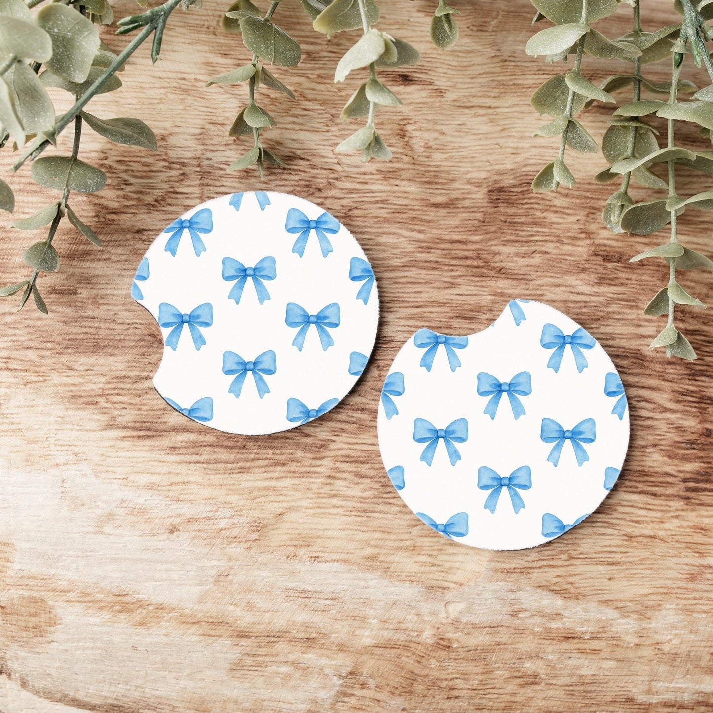 Blue Bows Car Coasters - Universal Fit - Personalization Available