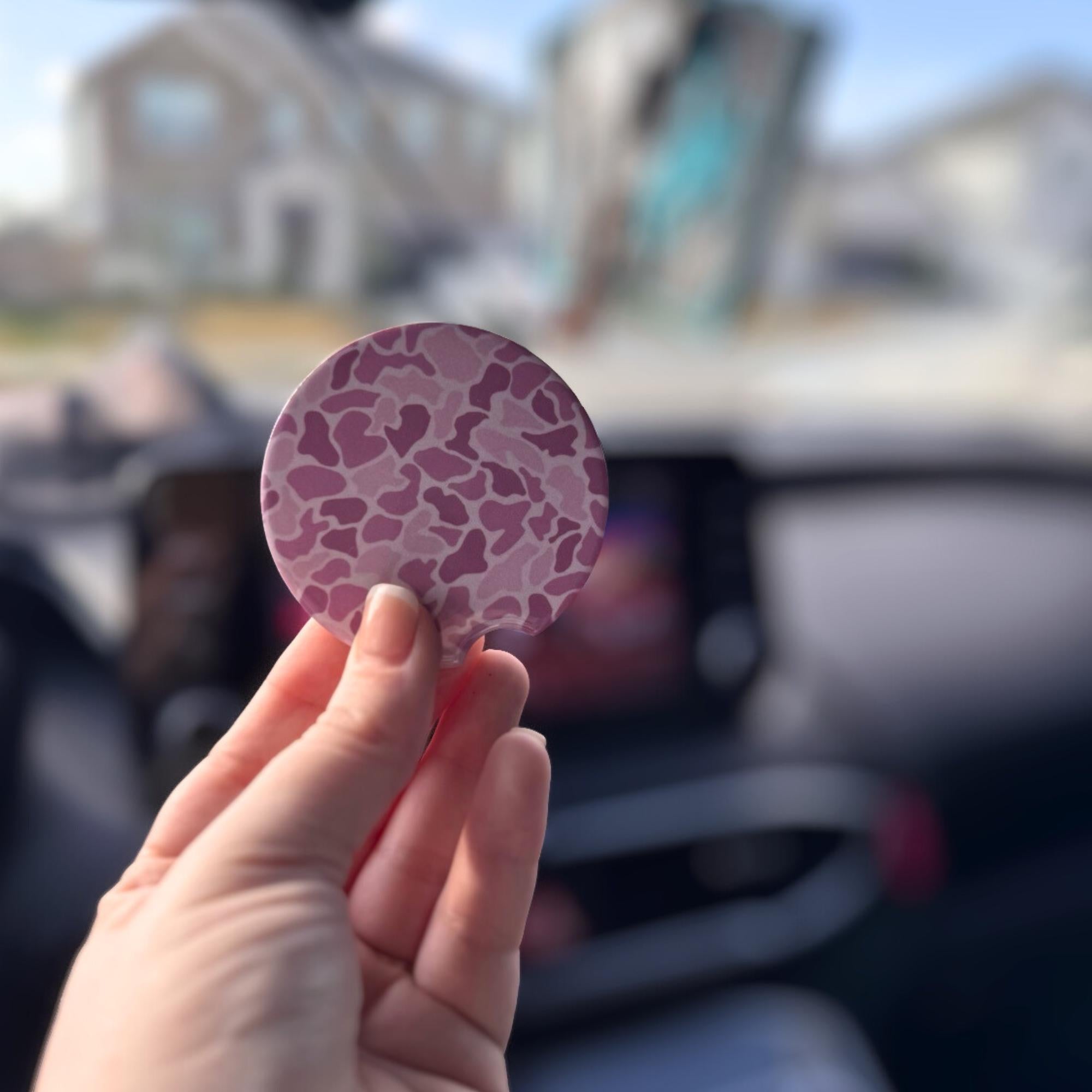 Pink Duck Camo Car Coasters | Cowgirl Auto Decor, Set of 2