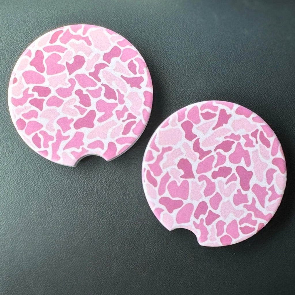 Pink Duck Camo Car Coasters | Cowgirl Auto Decor, Set of 2